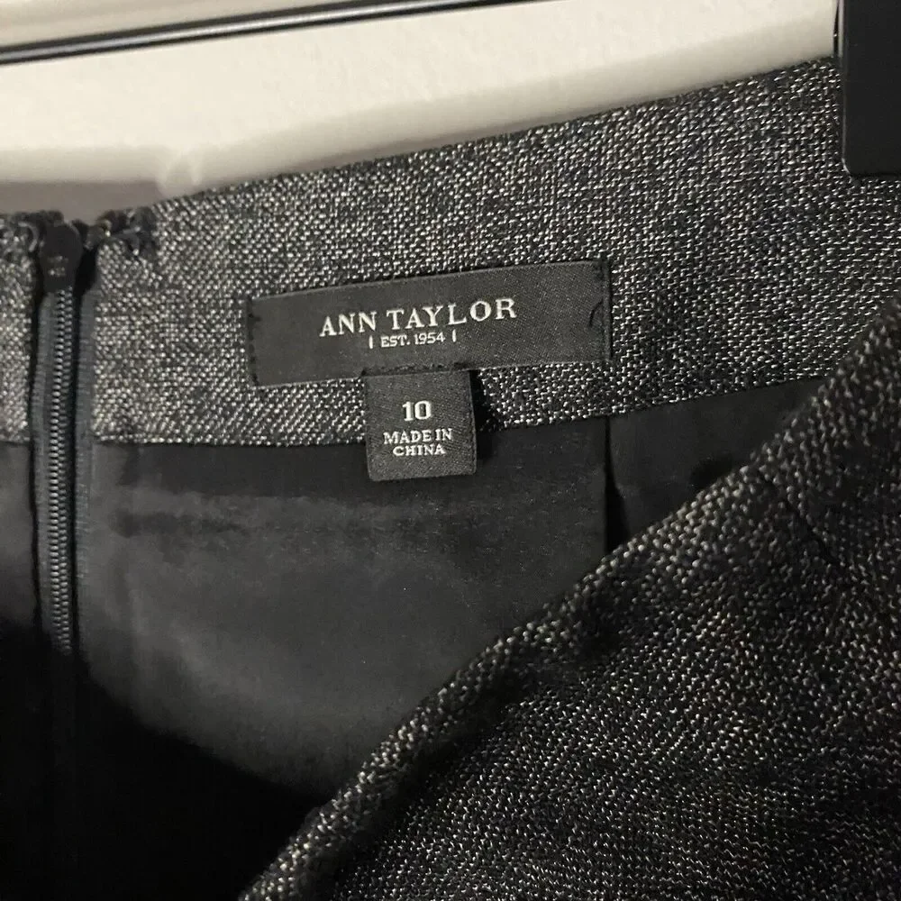 ANN TAYLOR Women Wool Blend Size‎ 10 Pencil Skirt Button Back Black Gray Lined